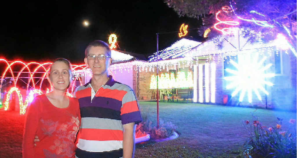 Christmas light celebrities Rosemary and Jamie Taylor, of Bisley St, will turn their lights on from. Christmas light celebrities Rosemary and Jamie Taylor, of Bisley St, will turn their lights on from.